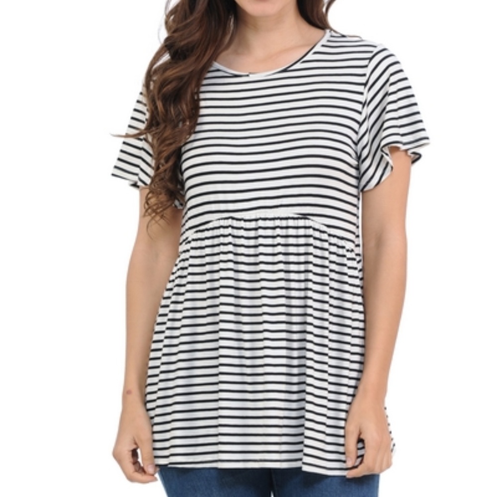 Stripe Sleeve Empire Waist Tunic Top